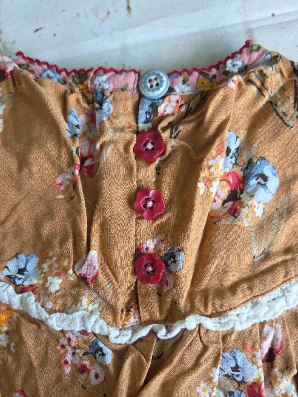 Matilda Jane Mustard Floral Lace-Trim Romper